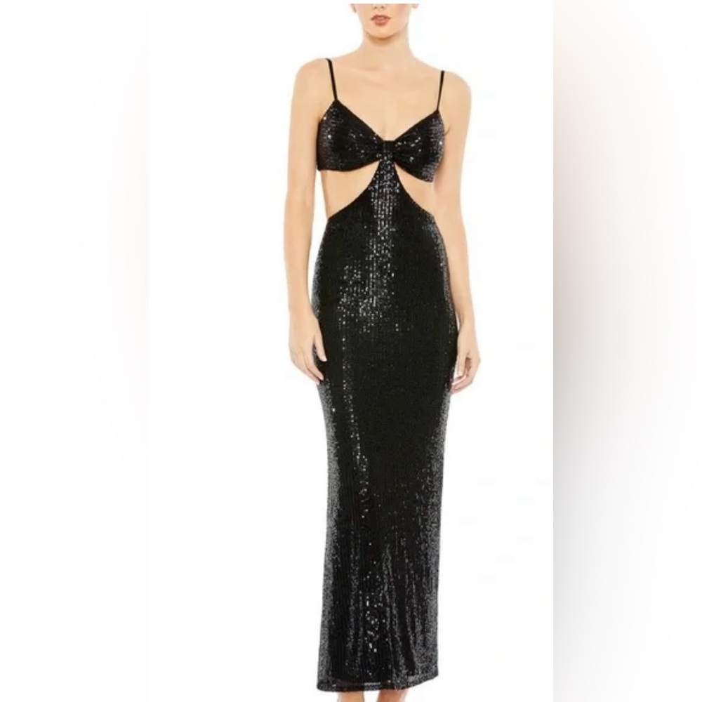 NWT Mac Duggal Women’s Black Sequin Backless Dress Size 4